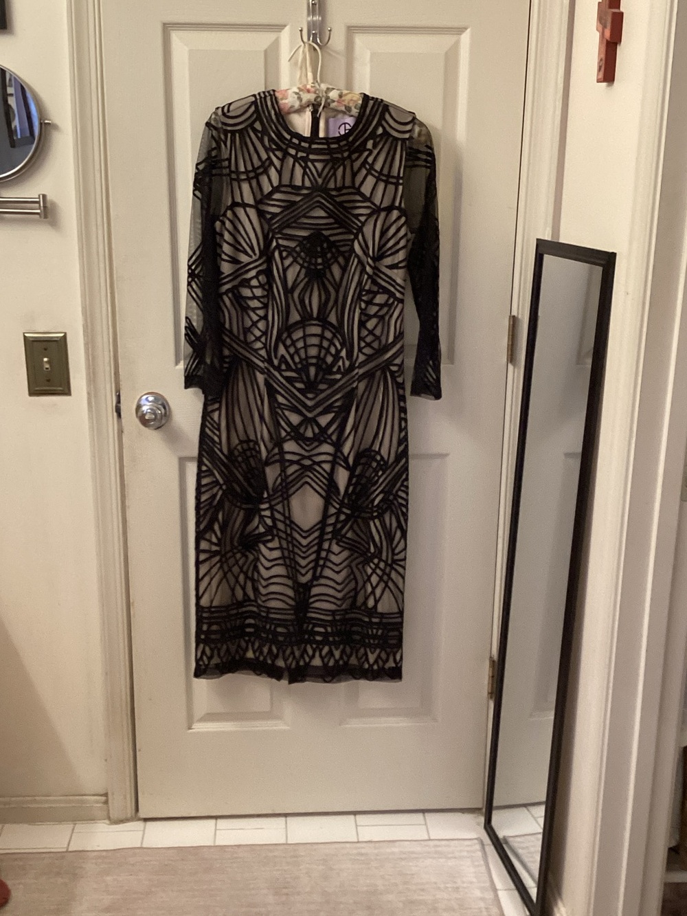 JS Collections Black Sheer Geometric Midi Dress